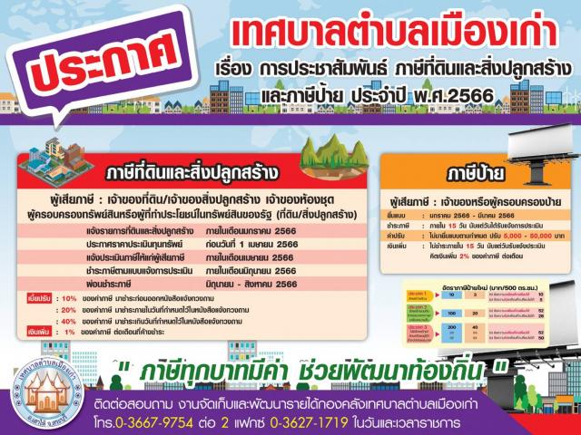 ประชาสัมพันธ์ภาษีที่ดินและสิ่งปลูกสร้าง และ ภาษีป้า่ย ประจำปี2566